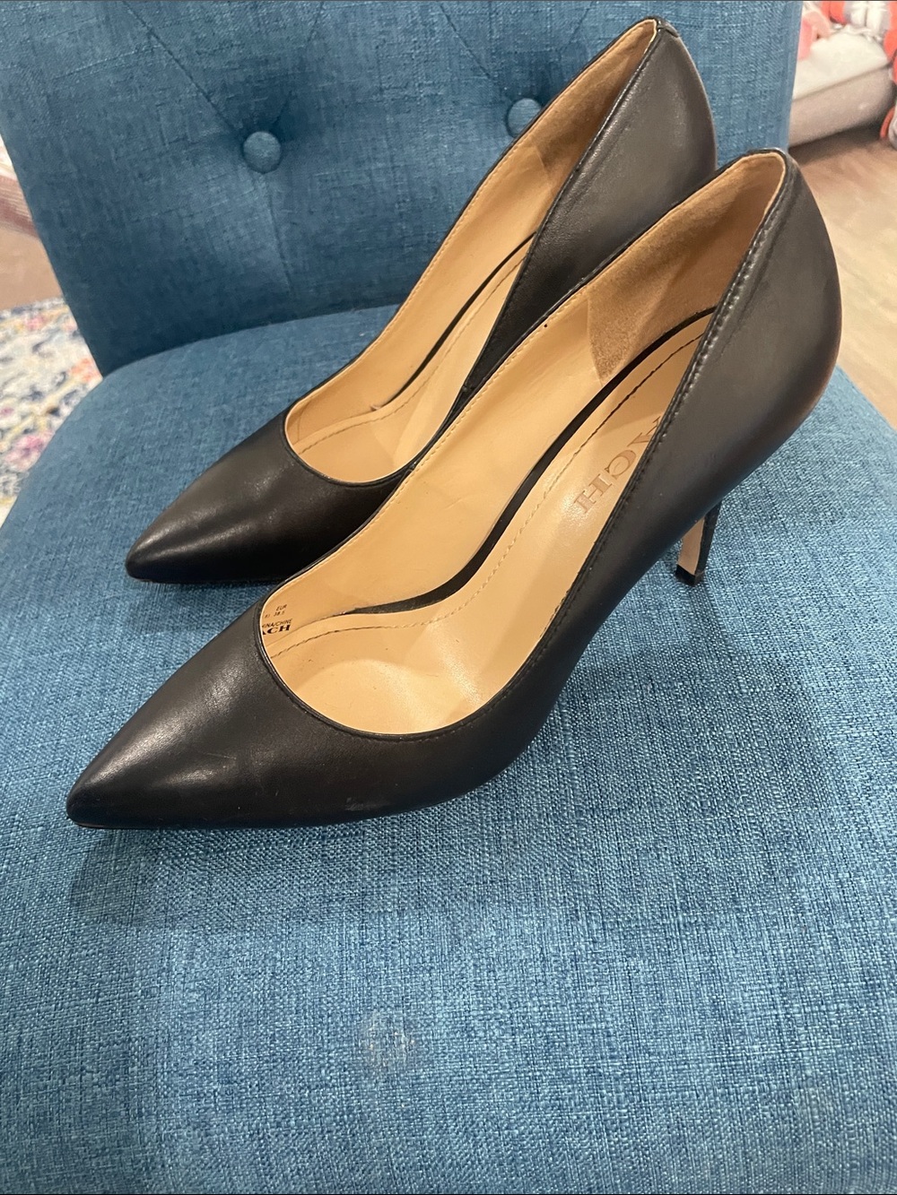 Coach Black Leather Pointed-Toe Pumps